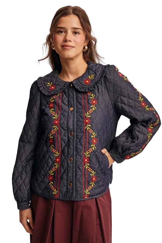 Apparel- Forte Quilted Embroidered Jacket Top