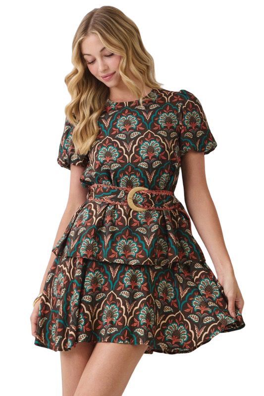TCEC Puffed Sleeve Tiered Mini Dress
