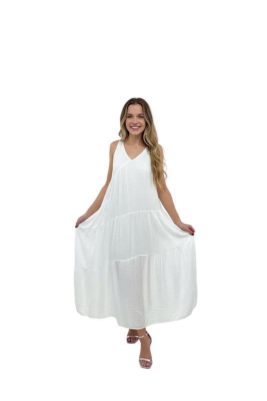 Needii Asymetrical V Neck Tiered Maxi Dress