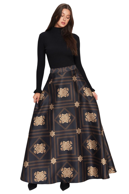 Apparel- Flying Tomato Pattern Woven Maxi Skirt