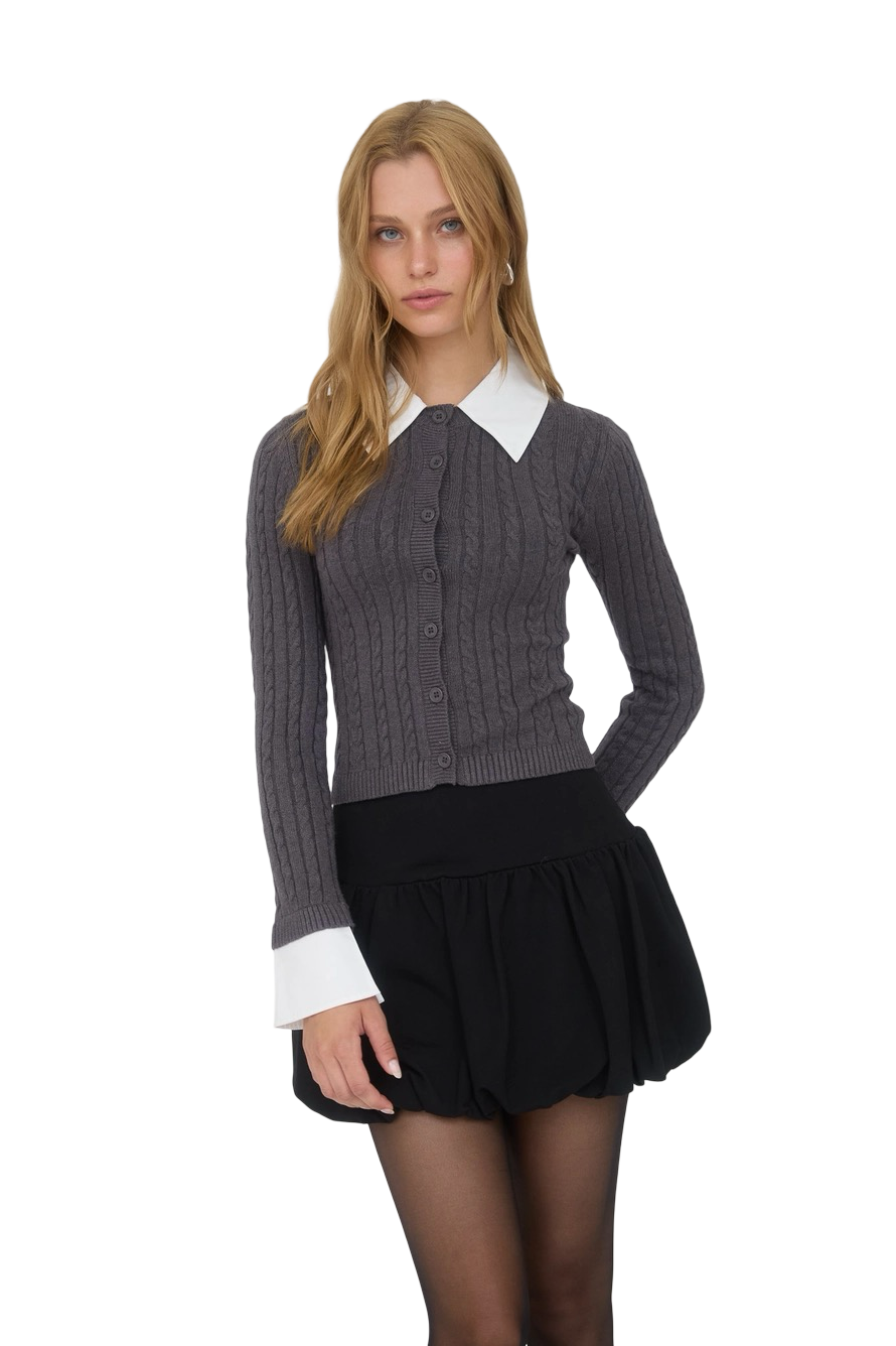 Apparel- The Workshop Collard Trim Button Down Cable Knit Cardigan Top