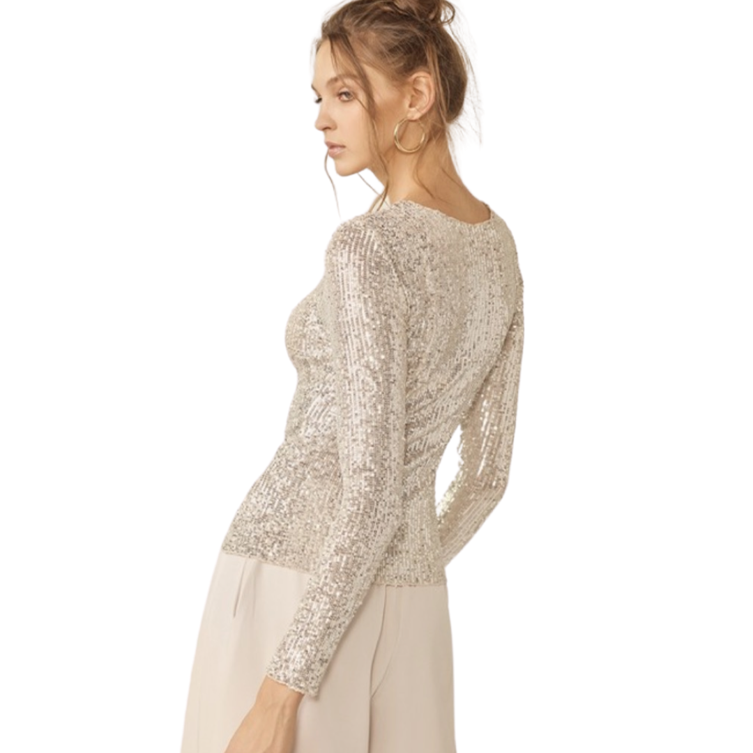 Apparel- Idem Ditto Long Sleeve Sequin Sheer Top