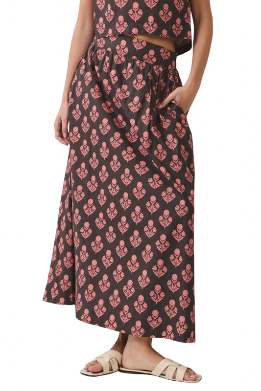 TCEC Floral Print Partial Smocked Back Maxi Skirt