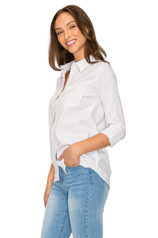 DNA Couture Striped Button Down Top