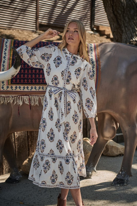 Sugarlips Rennie Floral Darny Long Sleeve Midi Dress