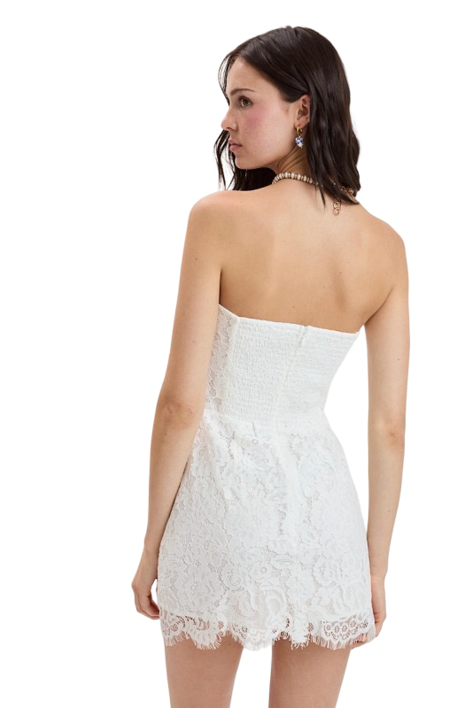 Sky to Moon Floral Lace Overlay Strapless Mini Dress