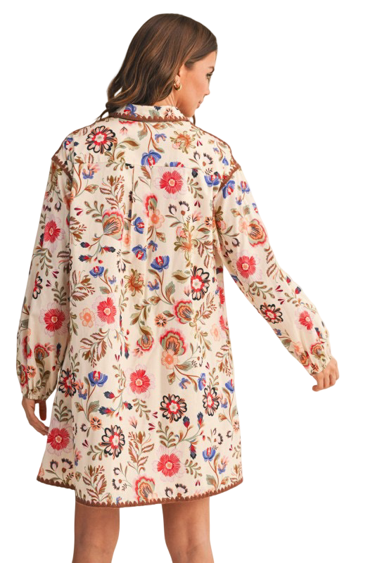 Apparel - En Merci Blanket Stitch Floral Mini Dress Floral Dress
