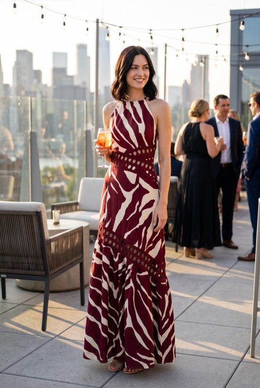 Baby Pink Zebra Print Halter Maxi Dress