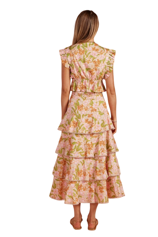 Strut and Bolt Floral Print Pleated Tiered Skirt Set