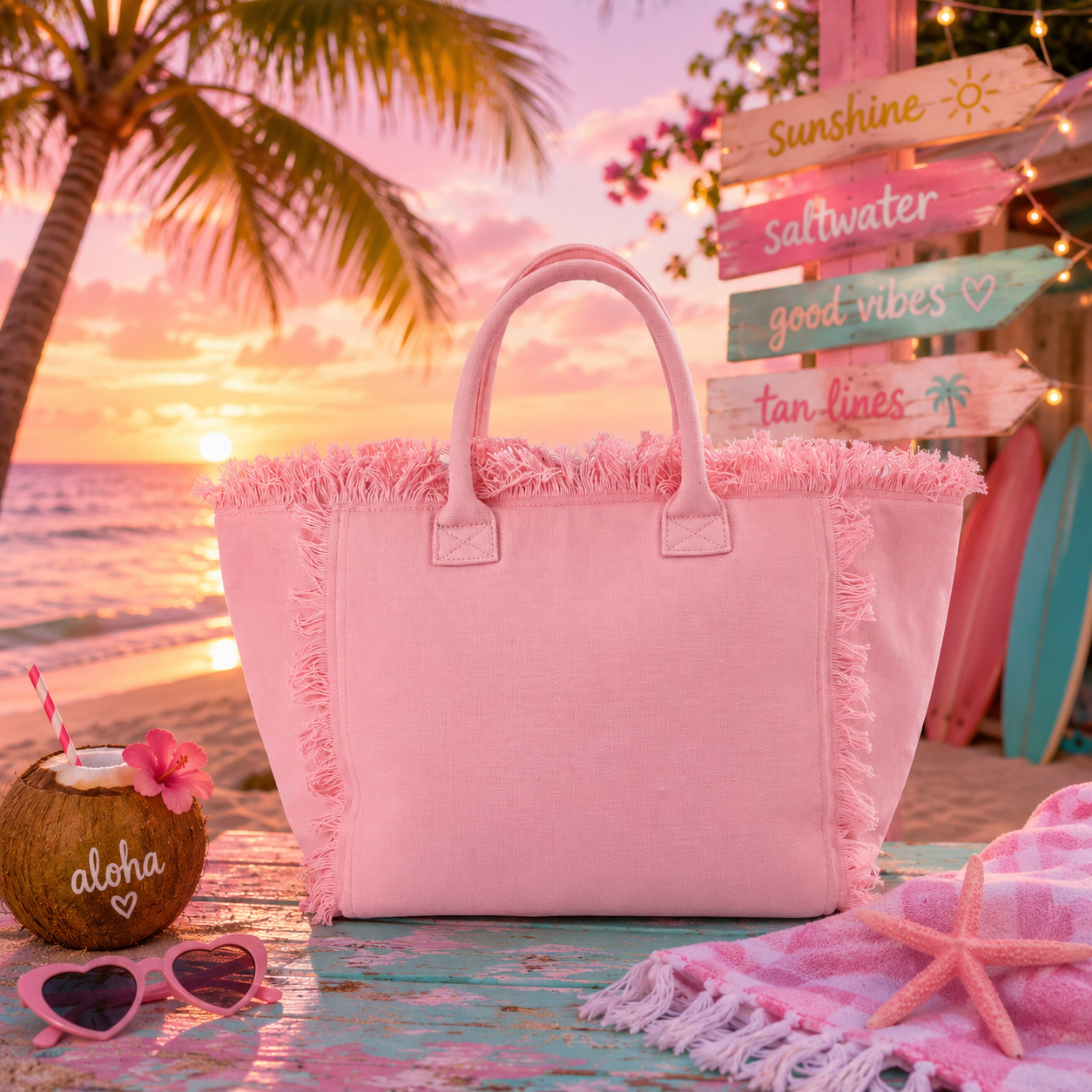 Color Burst Cotton Fringed Canvas Summer Tote Bag