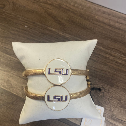 Bracelets- Canvas Game Day LSU Logo Enamel Hinge Bangle Purple and White