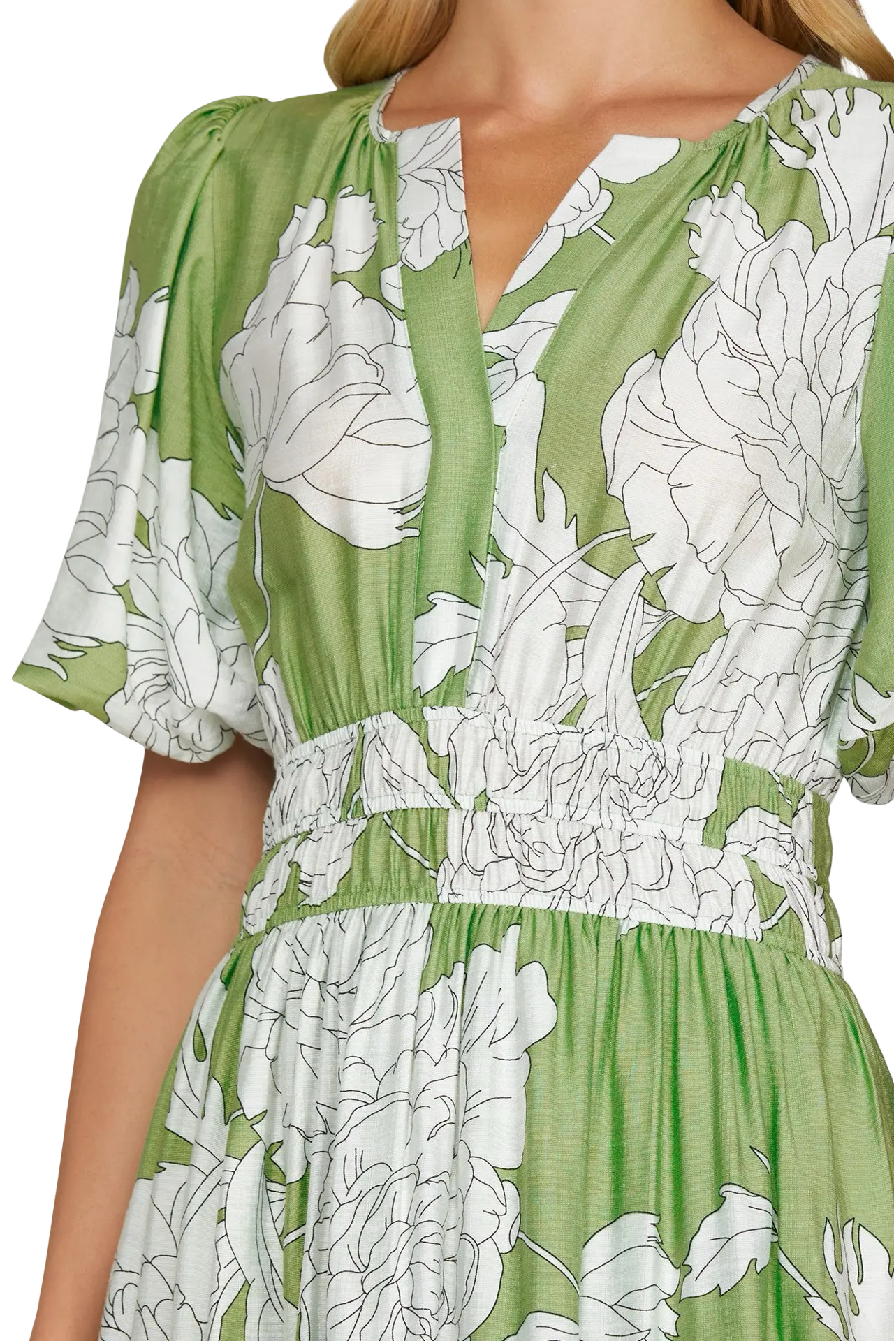 She+Sky Bubble Sleeve Floral Collard Midi Dress