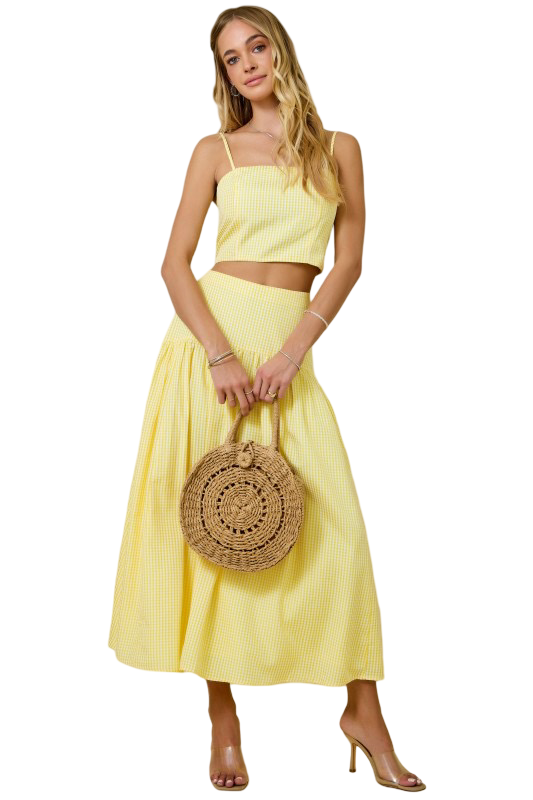 Day+Moon Gingham Flared Maxi Skirt