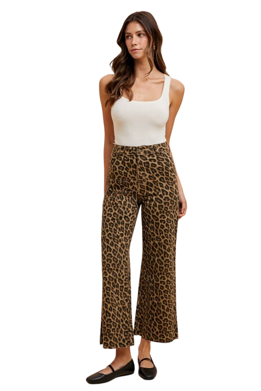 Apparel- Anniewear  Amimal Print Stretch Wide Leg Jean