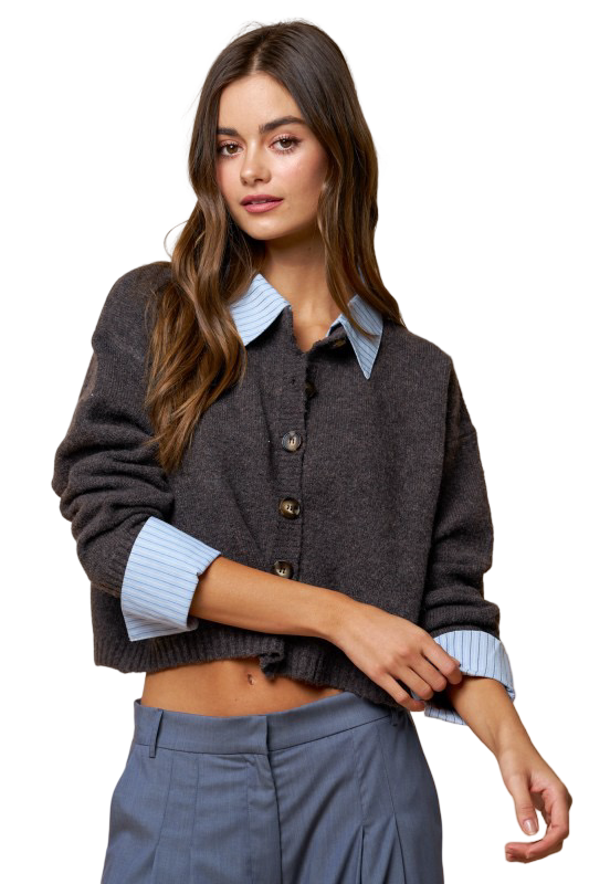 LALAVON Striped Button Down Sweater Cardigan Top