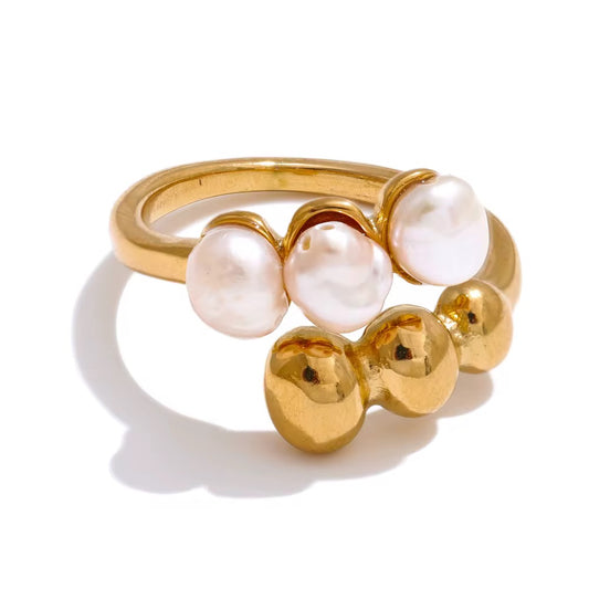 Rings- M&E Bling 18k Gold Plated Pearl Open Ring