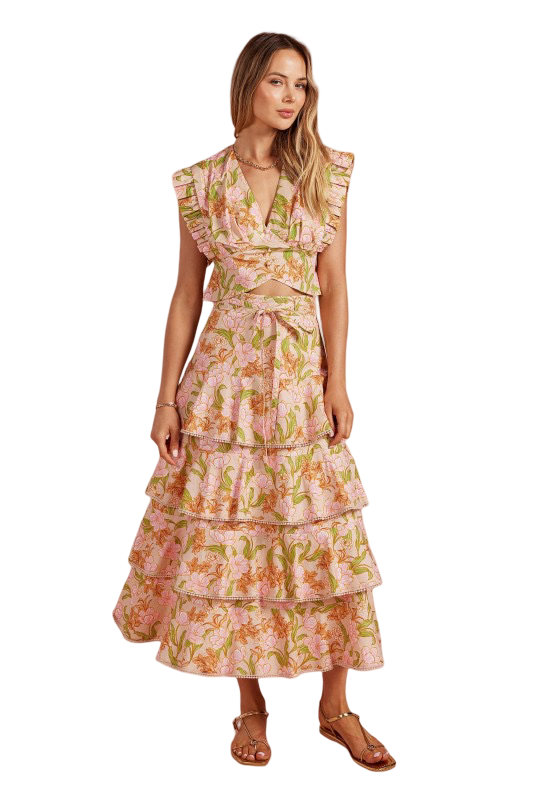 Strut and Bolt Floral Print Pleated Tiered Skirt Set