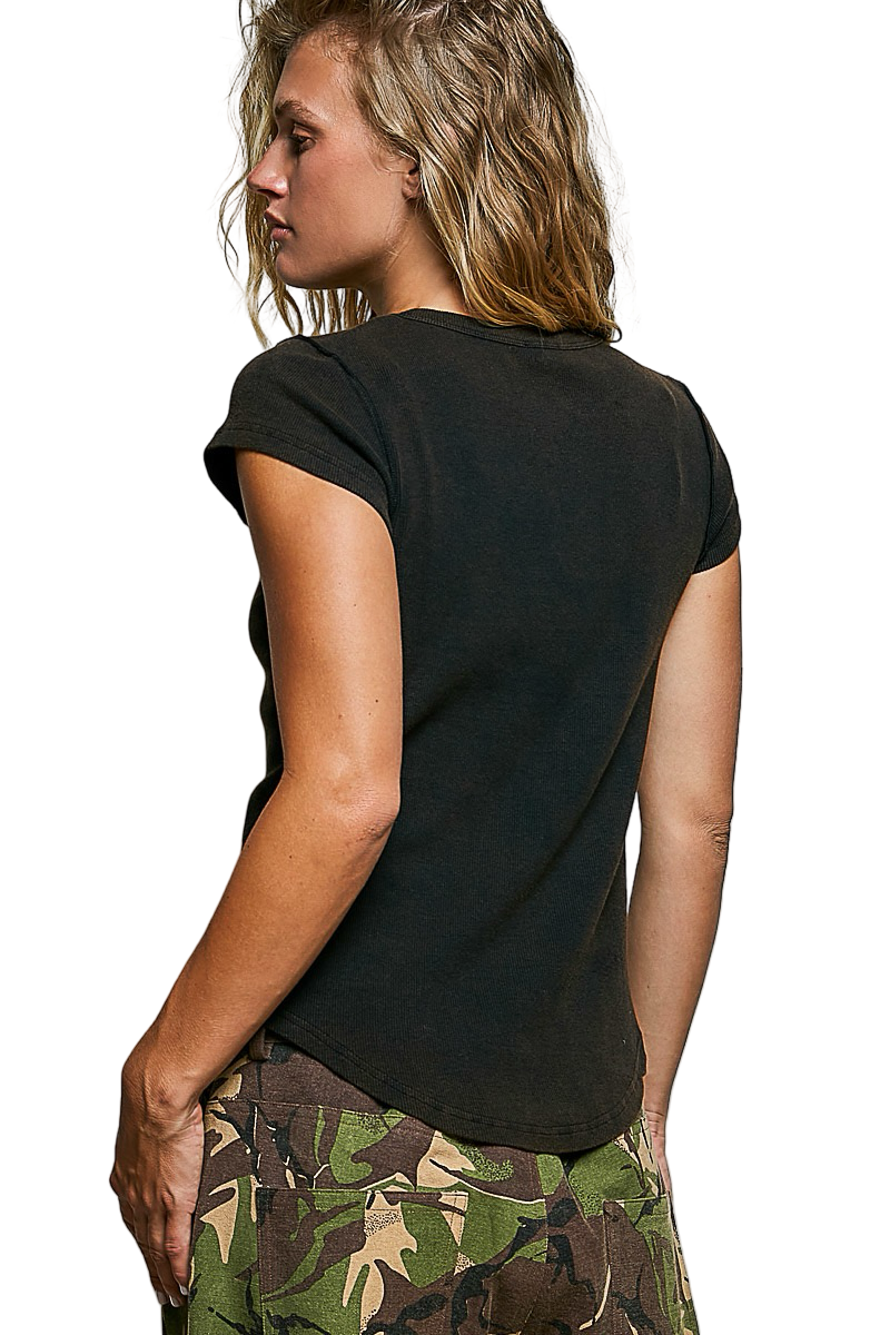 Pol Ribbed Knit Crew Short Sleeve Tee Shirt