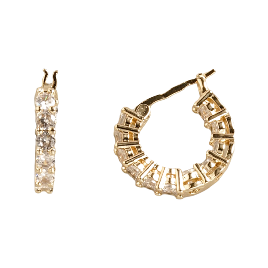 Earrings- M&E Bling Gold CZ Huggie Hoop