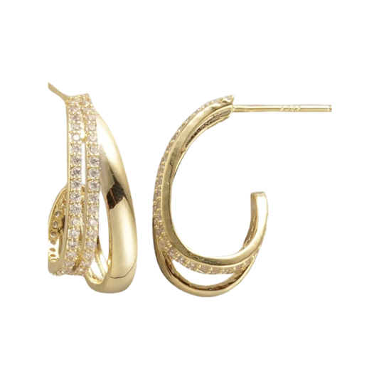 Earrings- M&E Bling Gold and CZ Layered Hoops