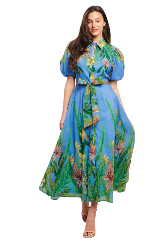 Flying Tomato Floral Puffed Sleeve Midi Dress