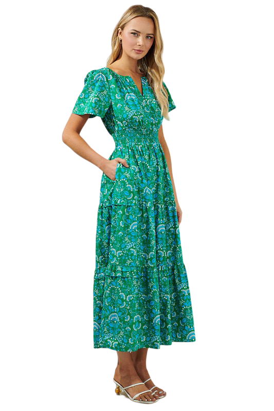 Apparel- Sugarlips Alina Floral Palmer Poplin Tiered Maxi Dress