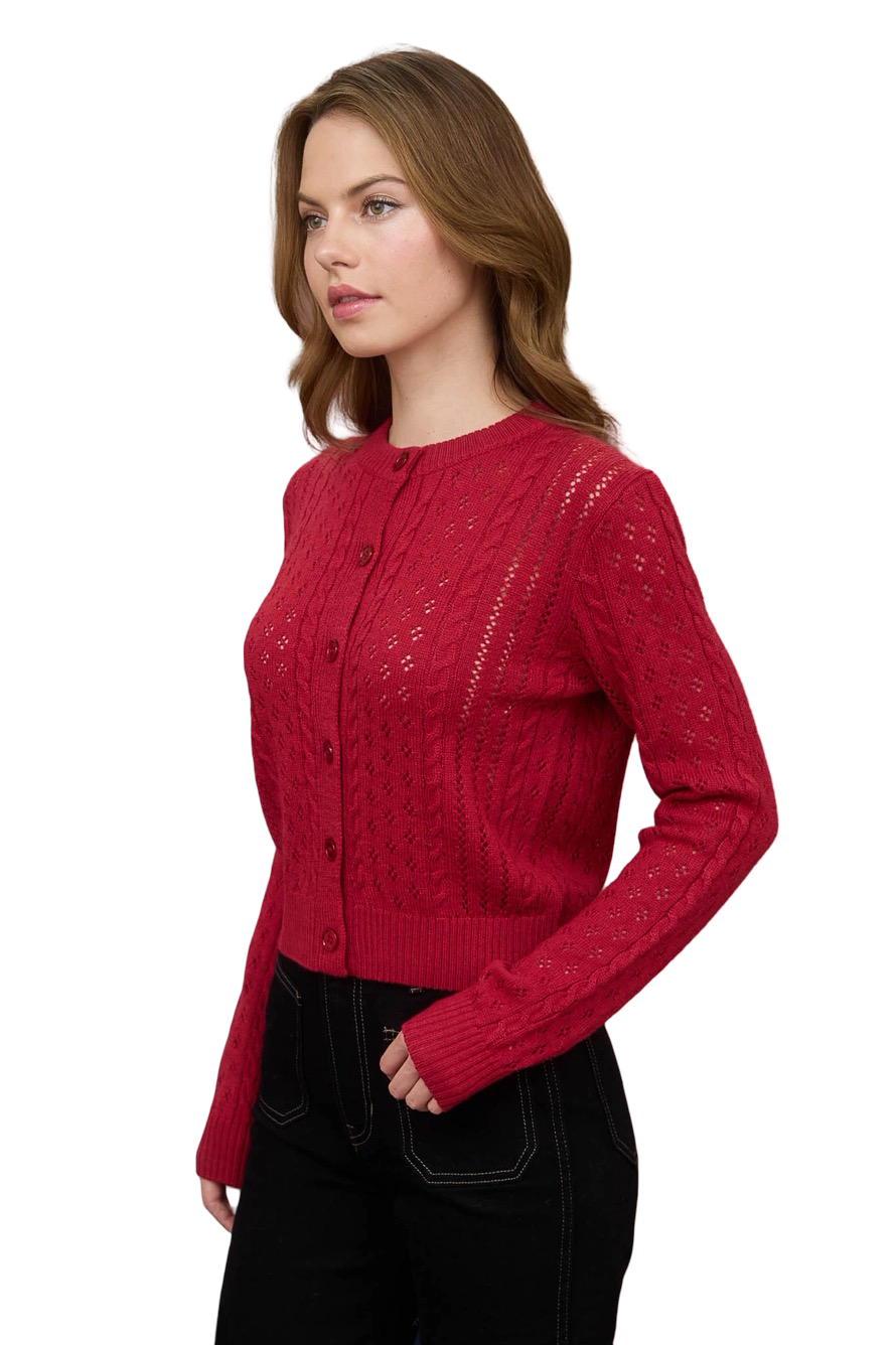 Apparel- The Workshop Cable Knit Long Sleeve Button Down Cardigan Top