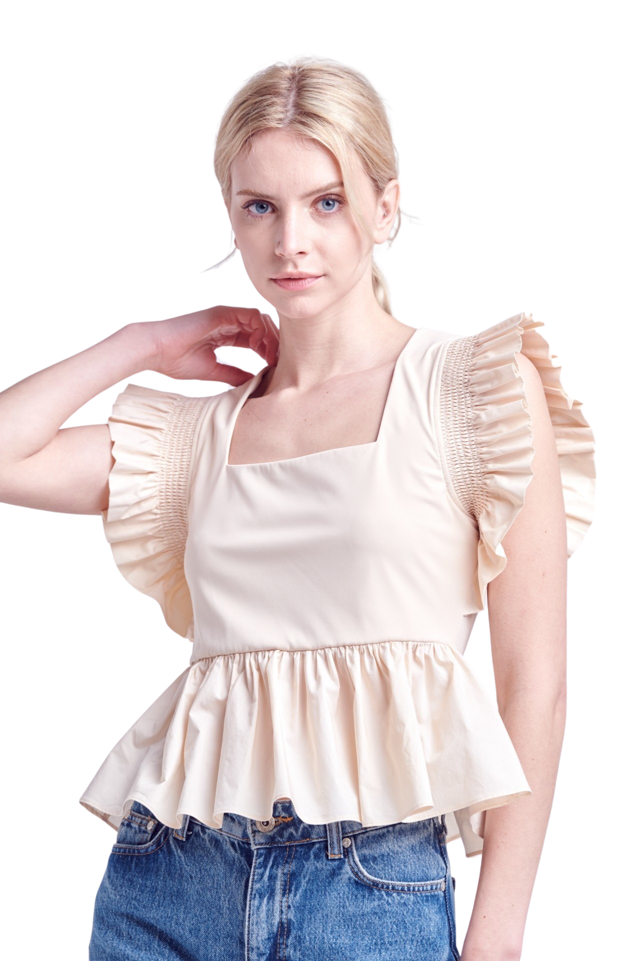 Apparel- English Factory Square Neckline Ruffled Top