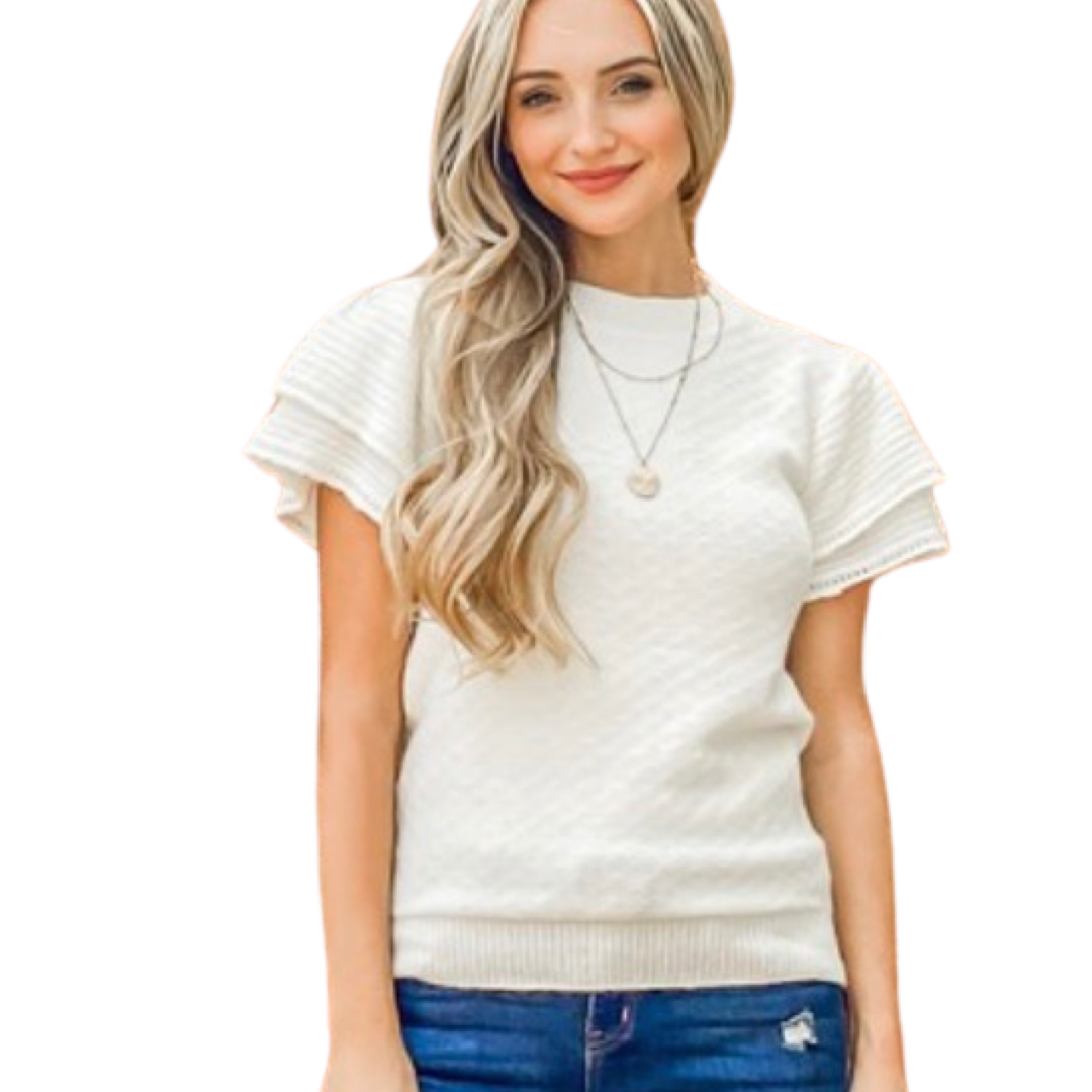 Apparel- And The Why Double Layer Ruffle Sleeve Sweater Top