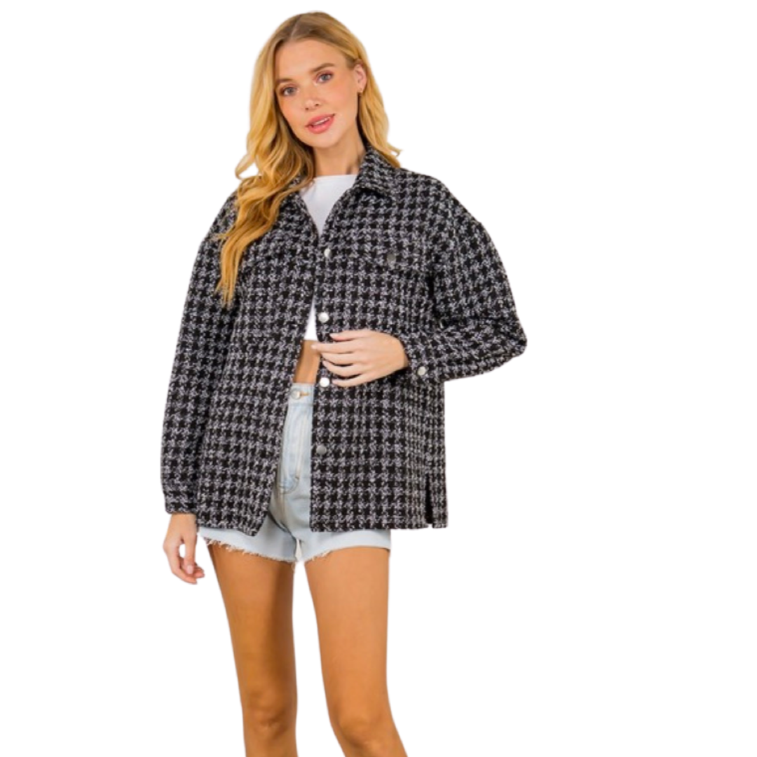 Apparel- Fanco Tweed Button Down Shacket Jacket