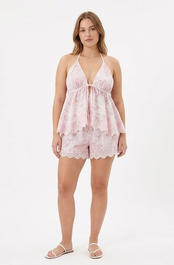 Needii Cotton Eyelet Patchwork Shorts