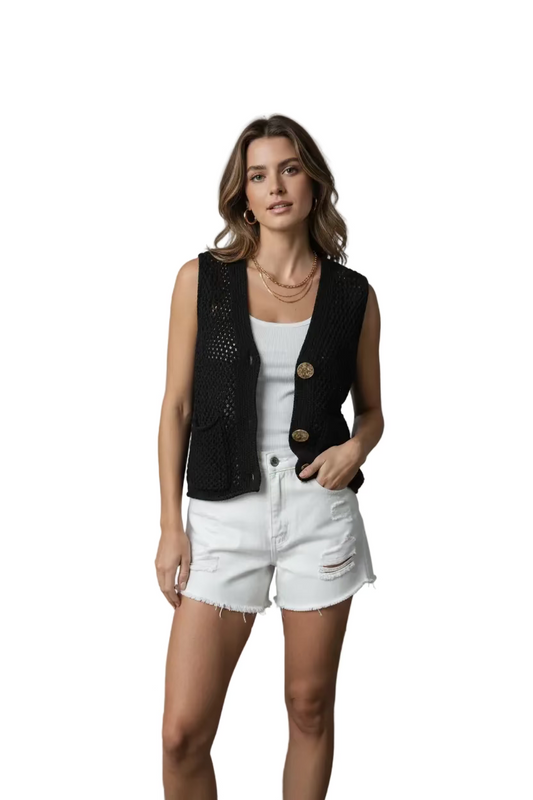 Mermaid Fashion Black Crochet Vest Top