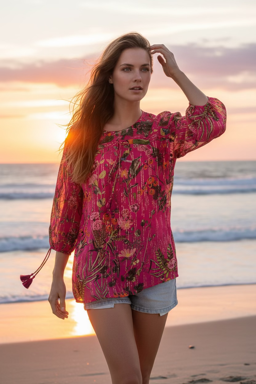 Just Bellina Eyelet Floral Long Sleeve Blouse Top