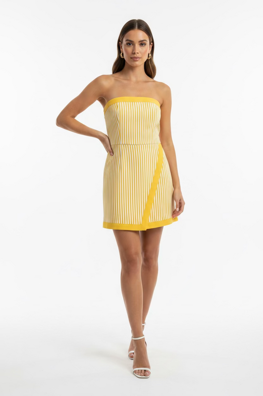 Baby Pink Denim Stripe Overlay Wrap Mini Skort Dress