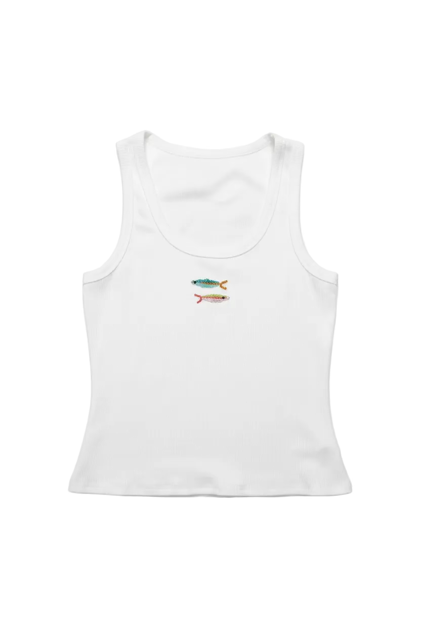 Needii Colorful Fish Beaded Ribbed Tank Top