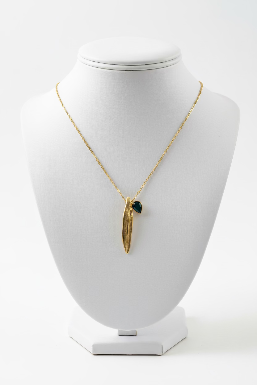 Necklaces- Kalliope Drop Leaf and Crystal Necklace