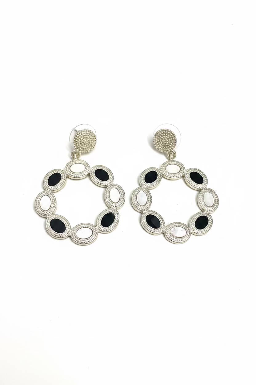 Earrings - Round Black and Pearl Earrings