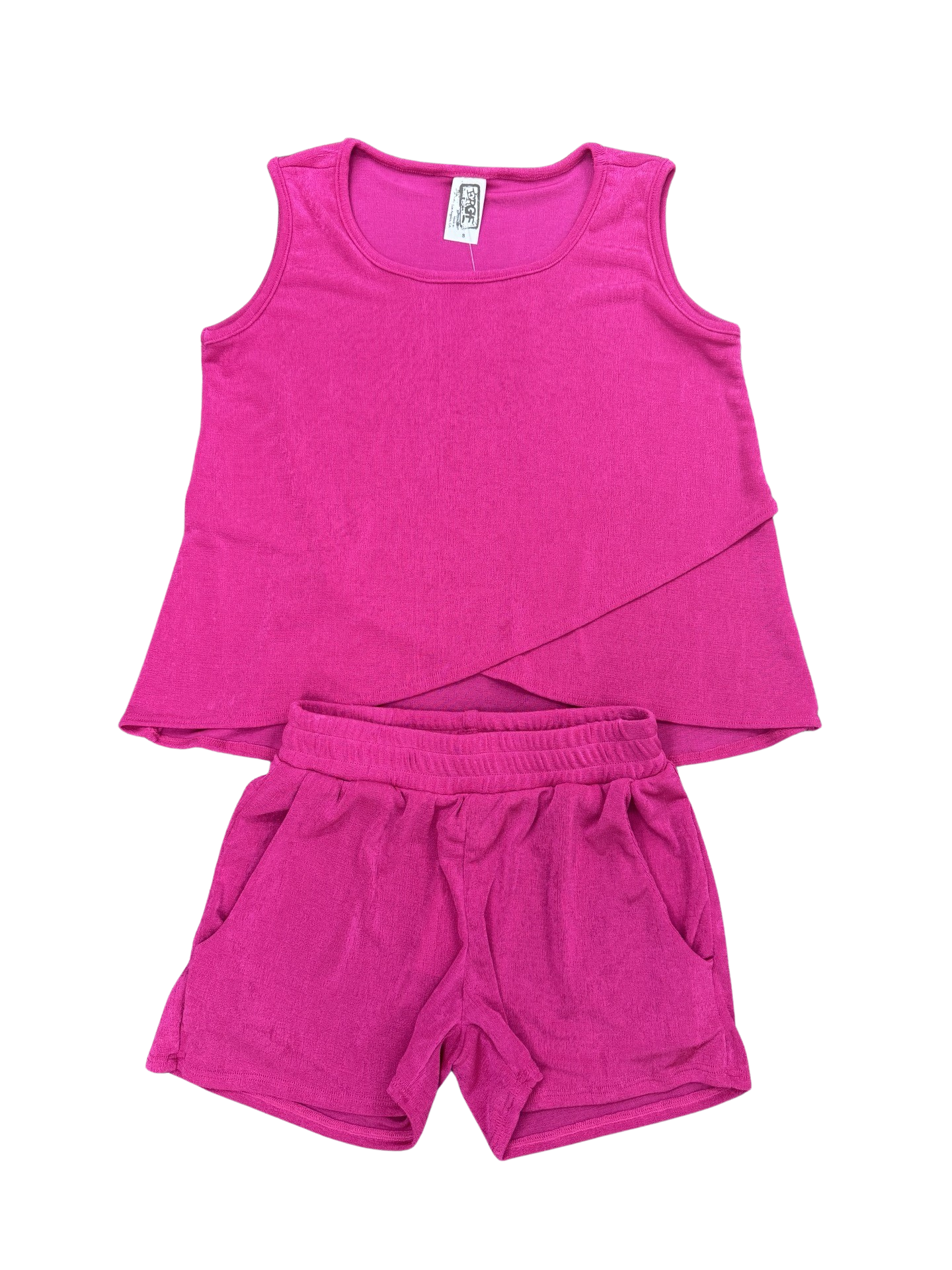 Girls- Erge Solid Slinky Layer Bottom Tank and Short Set