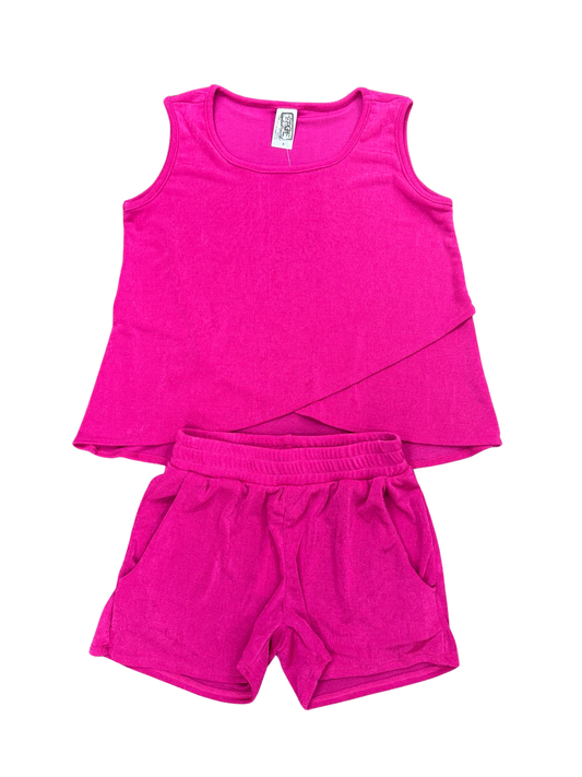 Girls- Erge Solid Slinky Layer Bottom Tank and Short Set