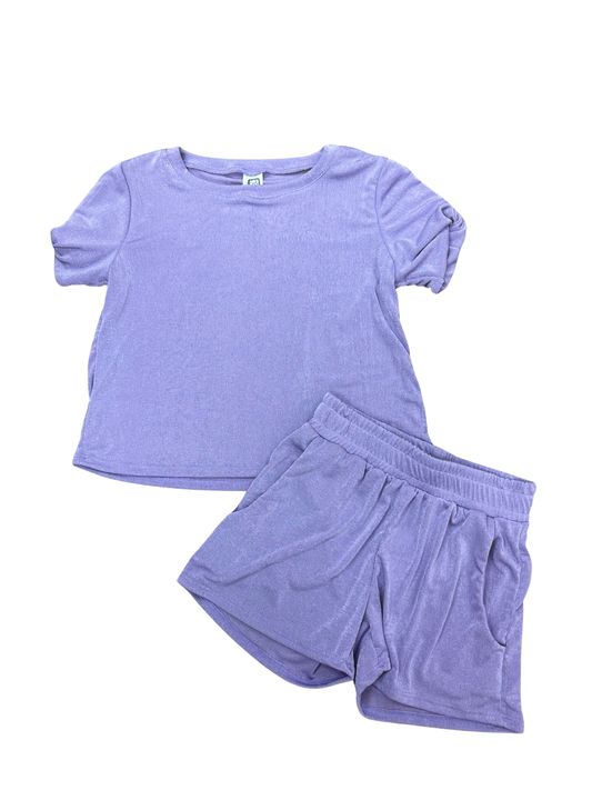 Girls- Erge Solid Slinky Top and Shorts Set