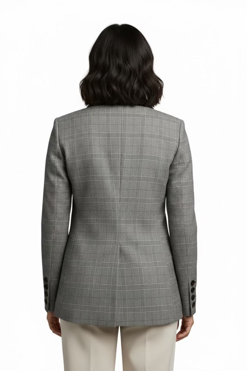 Fore- Plaid with Velvet Detail Blazer Style Jacket