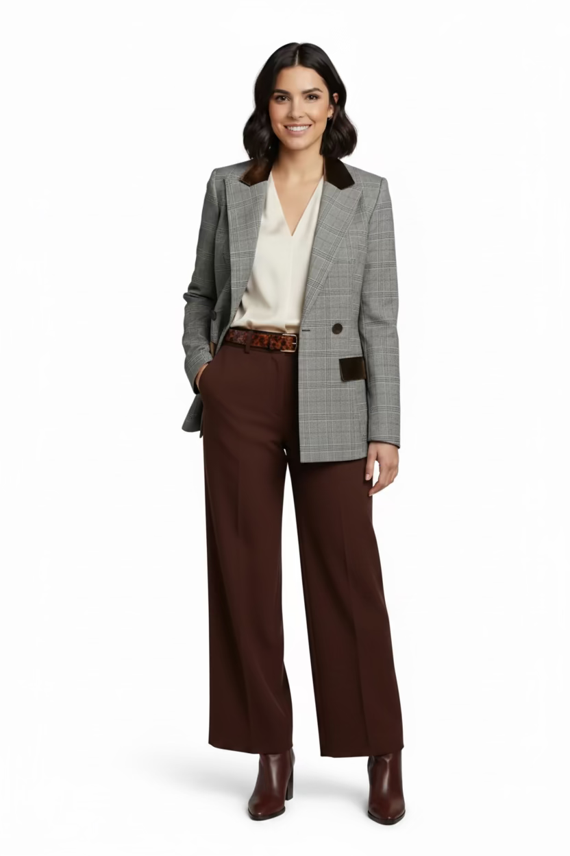 Fore- Plaid with Velvet Detail Blazer Style Jacket