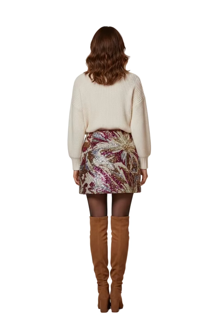 Fore- Multi Pattern Sequin Fall Mini Skirt