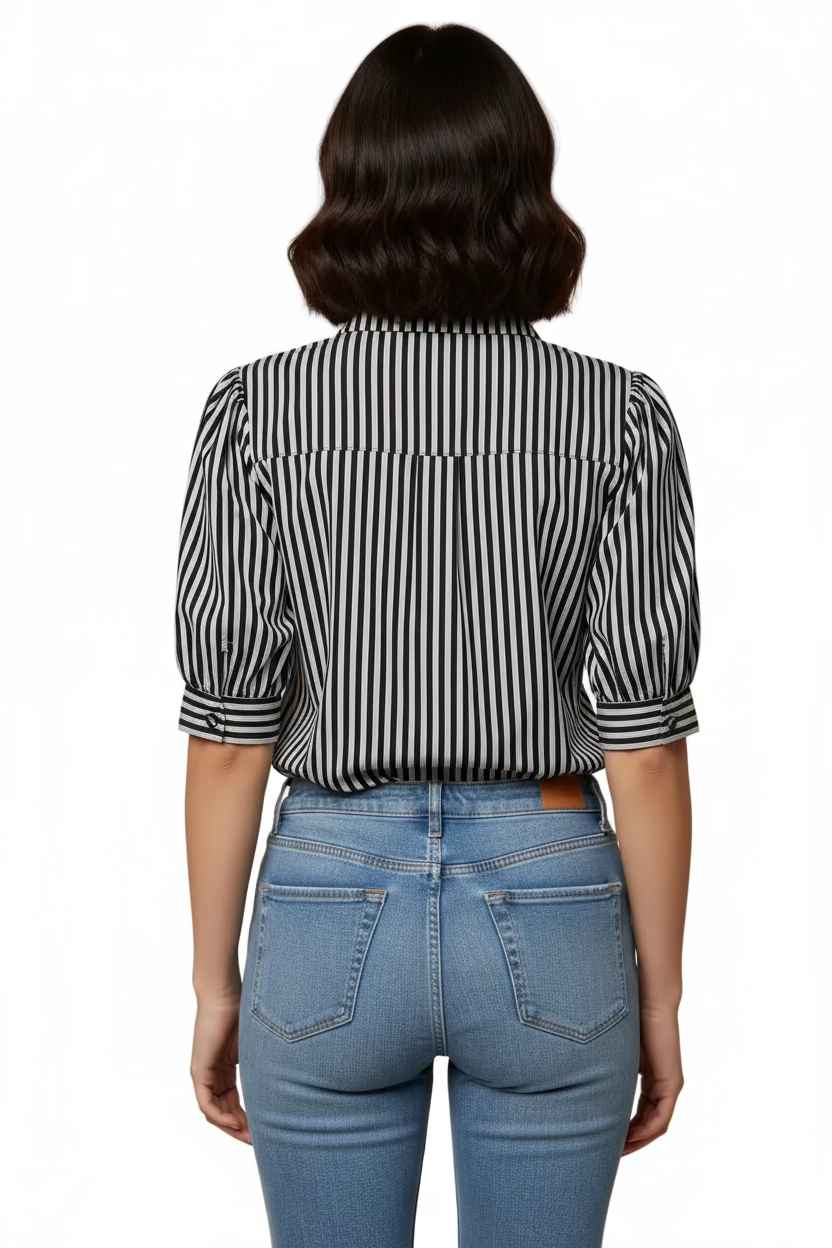 Olivaceous Christen Puff Sleeve Button Front Blouse Top