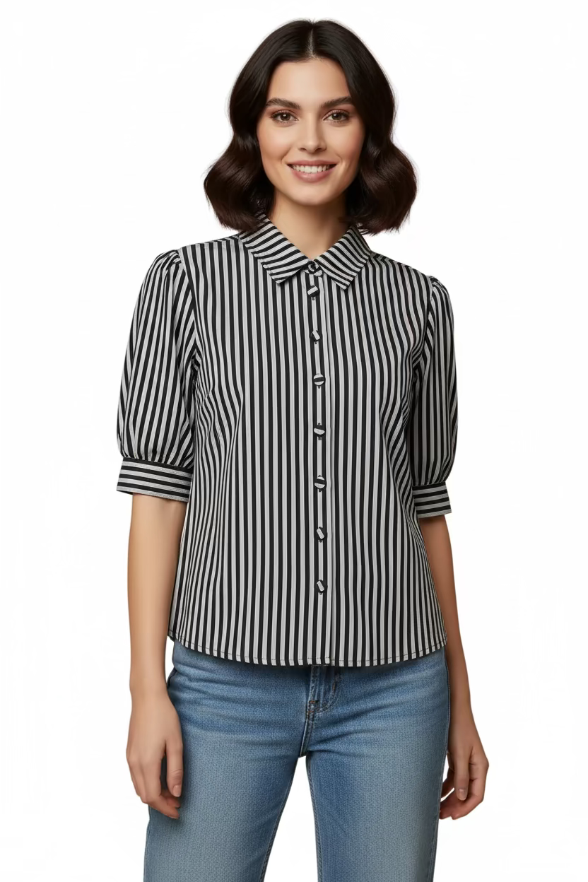 Olivaceous Christen Puff Sleeve Button Front Blouse Top