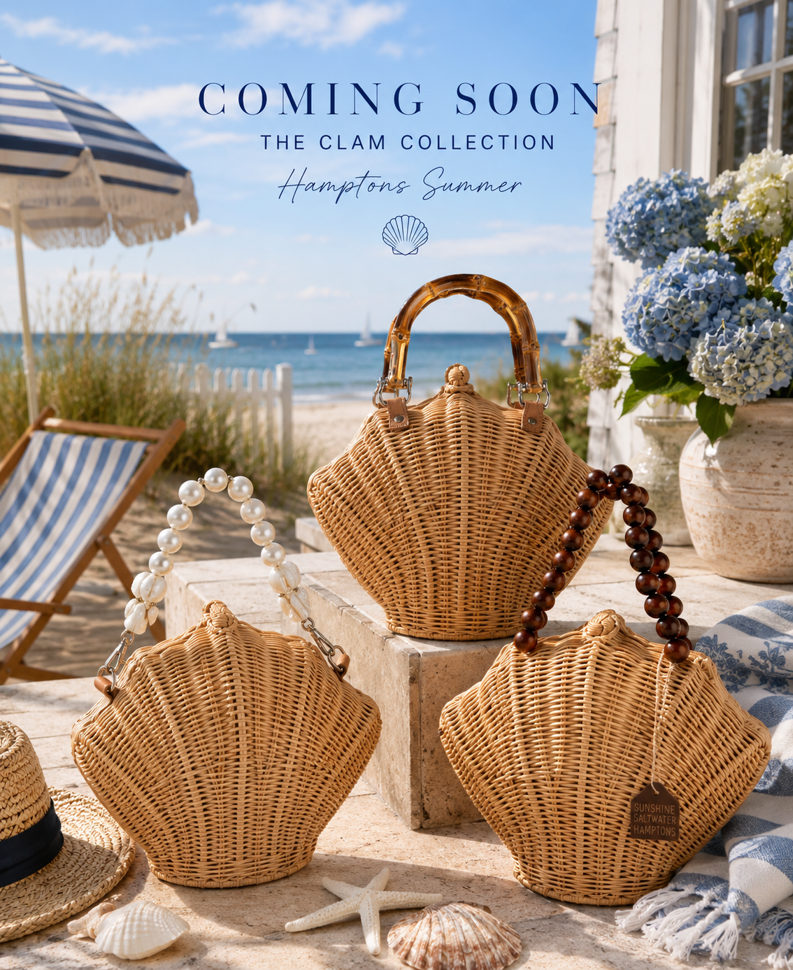 Jelavu Hamptons Collection Crafted Clam Shell Wicker Straw Clutch