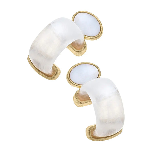 Earrings- Canvas Brie Mother Of Pearl Bracelet Hoop Earrings