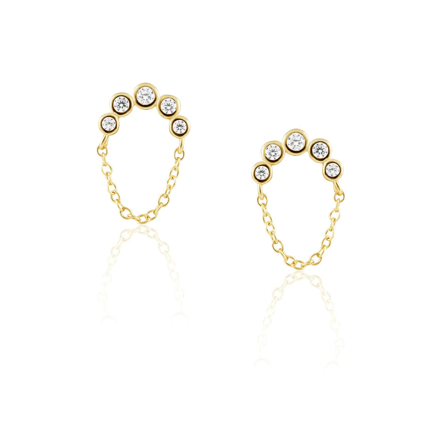 Earrings- Sahira Design Crescent Chain CZ Stud Earrings