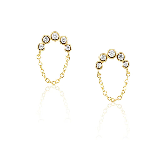 Earrings- Sahira Design Crescent Chain CZ Stud Earrings