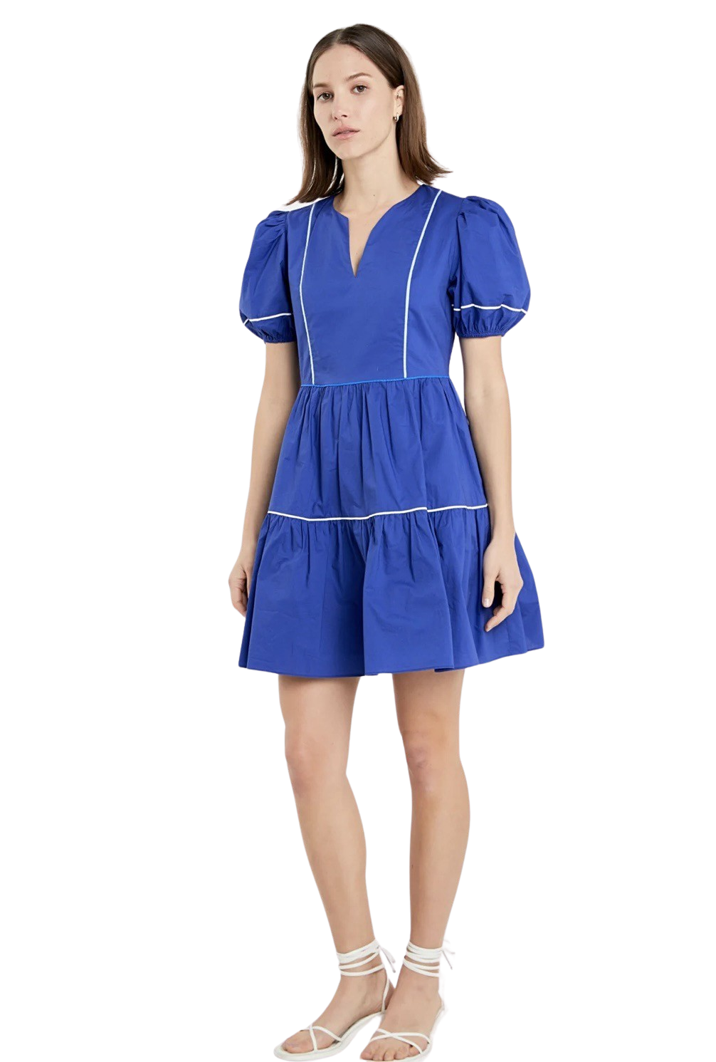 Apparel- English Factory Puff Sleeve Tiered Mini Dress